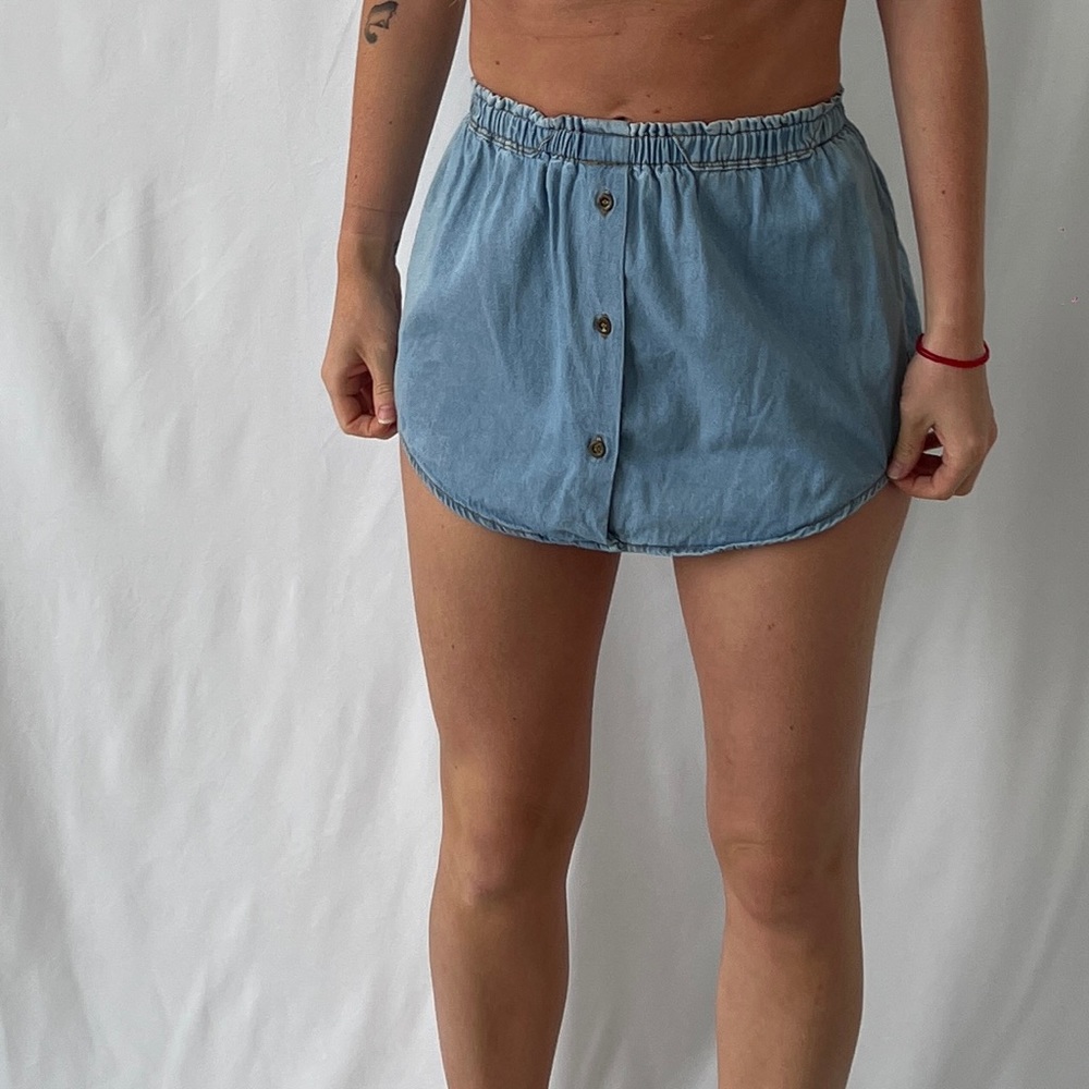 LF Blue Denim Chambray Mini Skirt